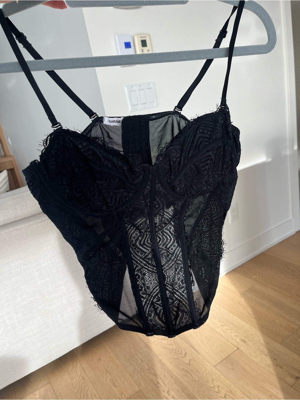 Garage Black Lace Corset-Style Bodysuit